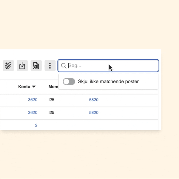 Viser søgefeltet i kassekladden – bruges til at finde specifikke posteringer.