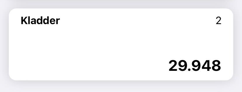 Viser Kladder-widgetten i Hjem – bruges til at få et hurtigt overblik over antallet af kladder og deres samlede værdi.