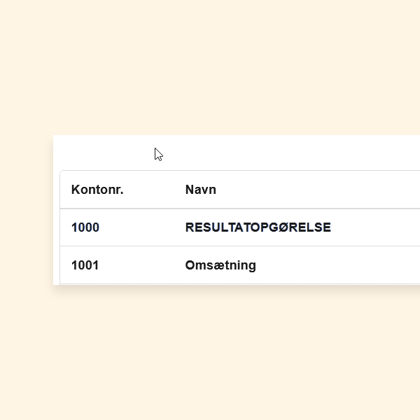 Viser rapporten Kontoplan i fanen Rapporter – bruges til at se en liste over virksomhedens konti