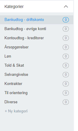 Viser knappen '+ Ny kategori' i Indbakken – bruges til at oprette en ny kategori.
