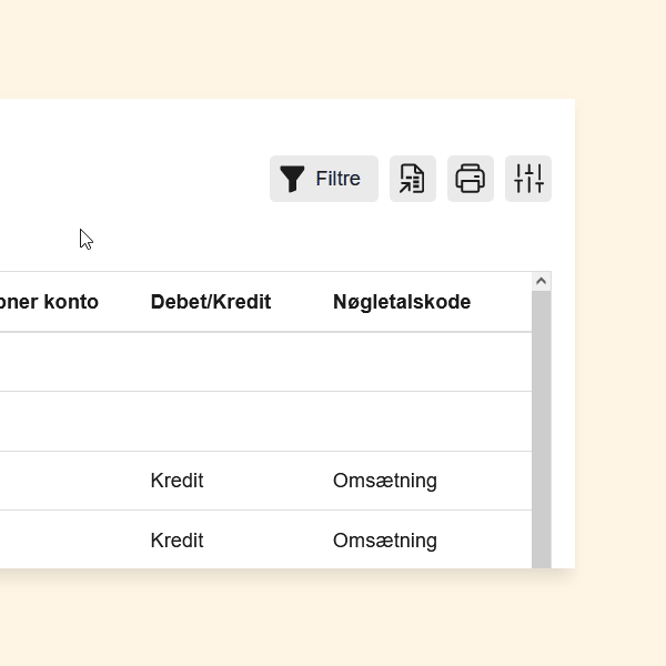 Viser "Filtre"-knappen i kontoplan-rapporten – bruges til at åbne filterindstillinger og tilpasse de viste konti.