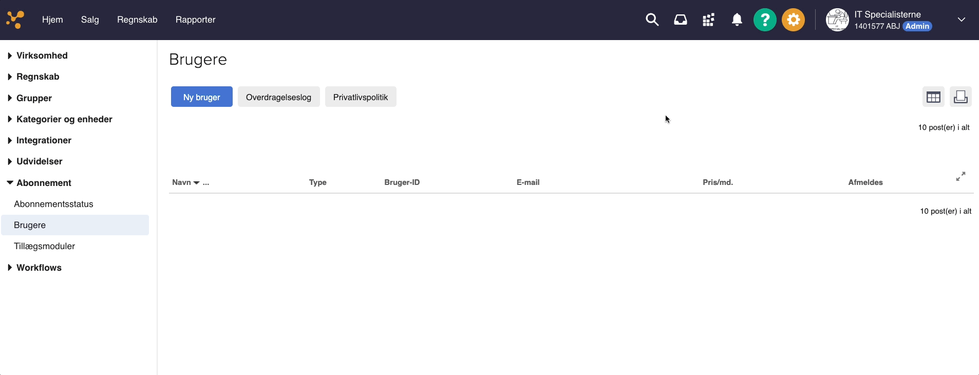 Viser knappen 'Ny bruger' i brugeroversigten – bruges til at oprette en ny bruger.