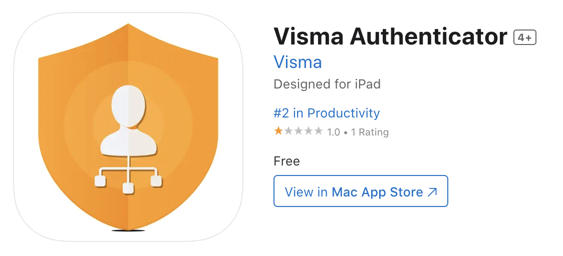 Viser Visma Authenticator-appen i App Store – bruges til at finde den korrekte app til to-faktor-godkendelse.