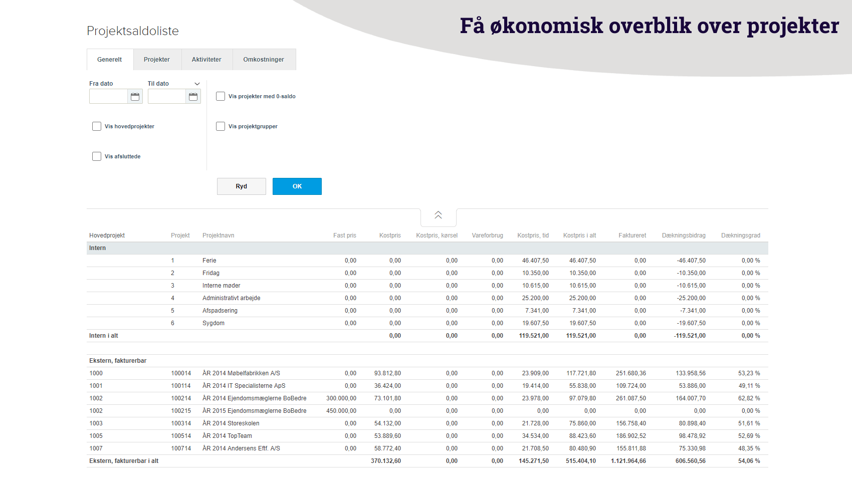 App screenshot: Projektstyring