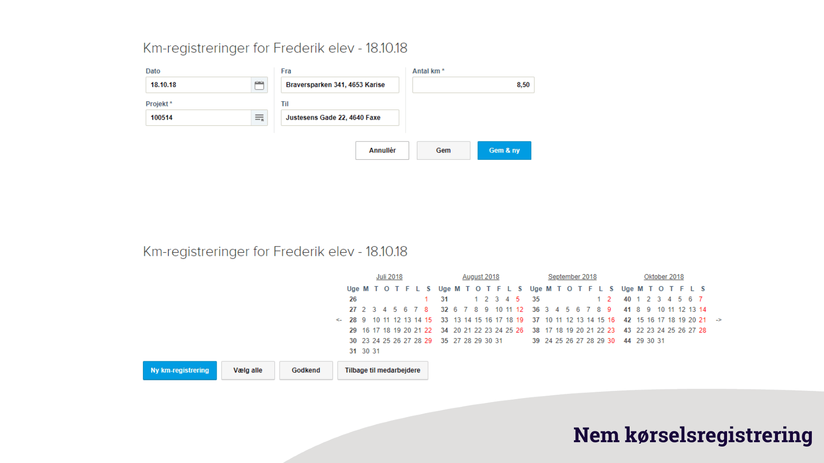 App screenshot: Projektstyring