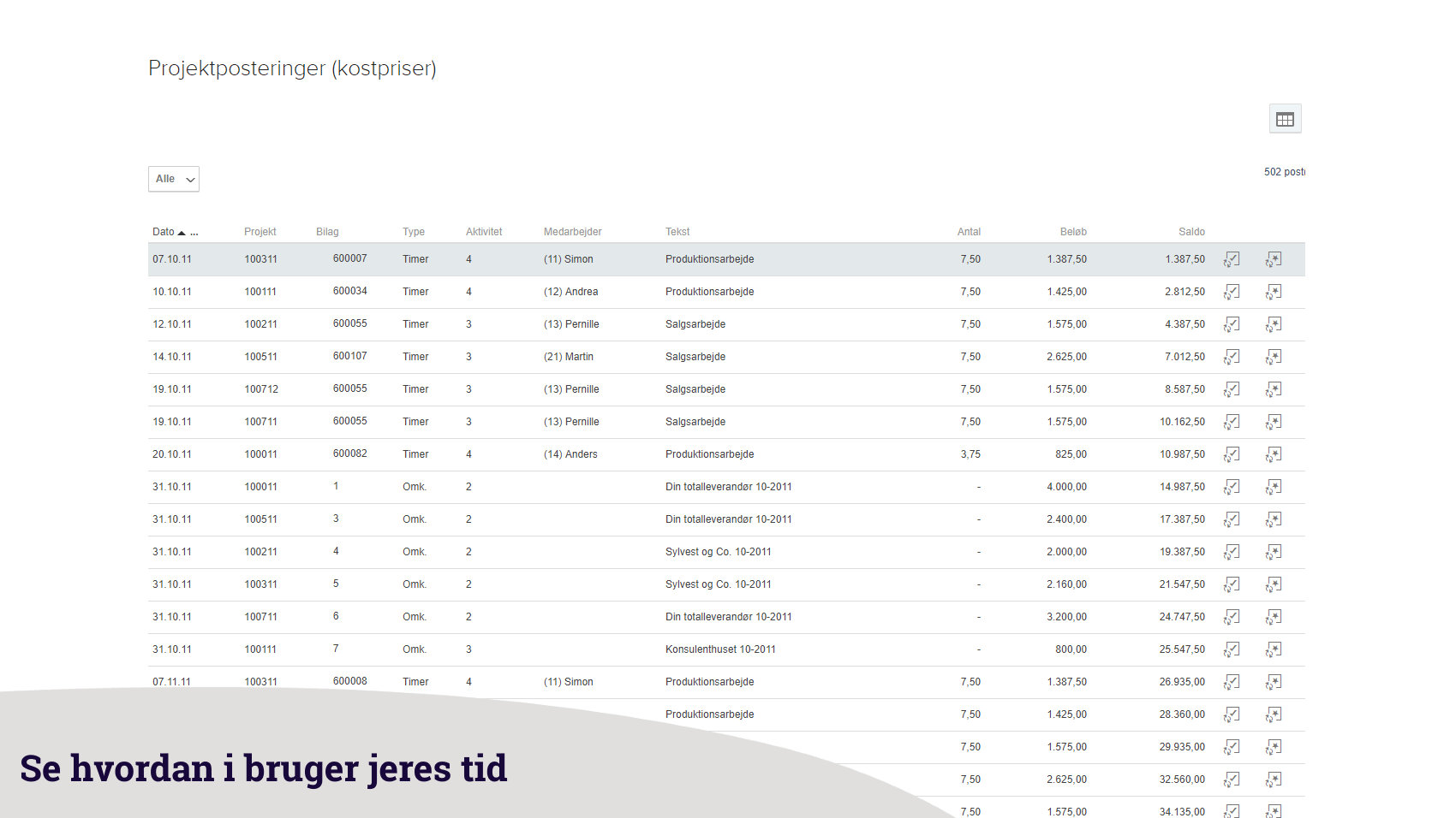 App screenshot: Projektstyring