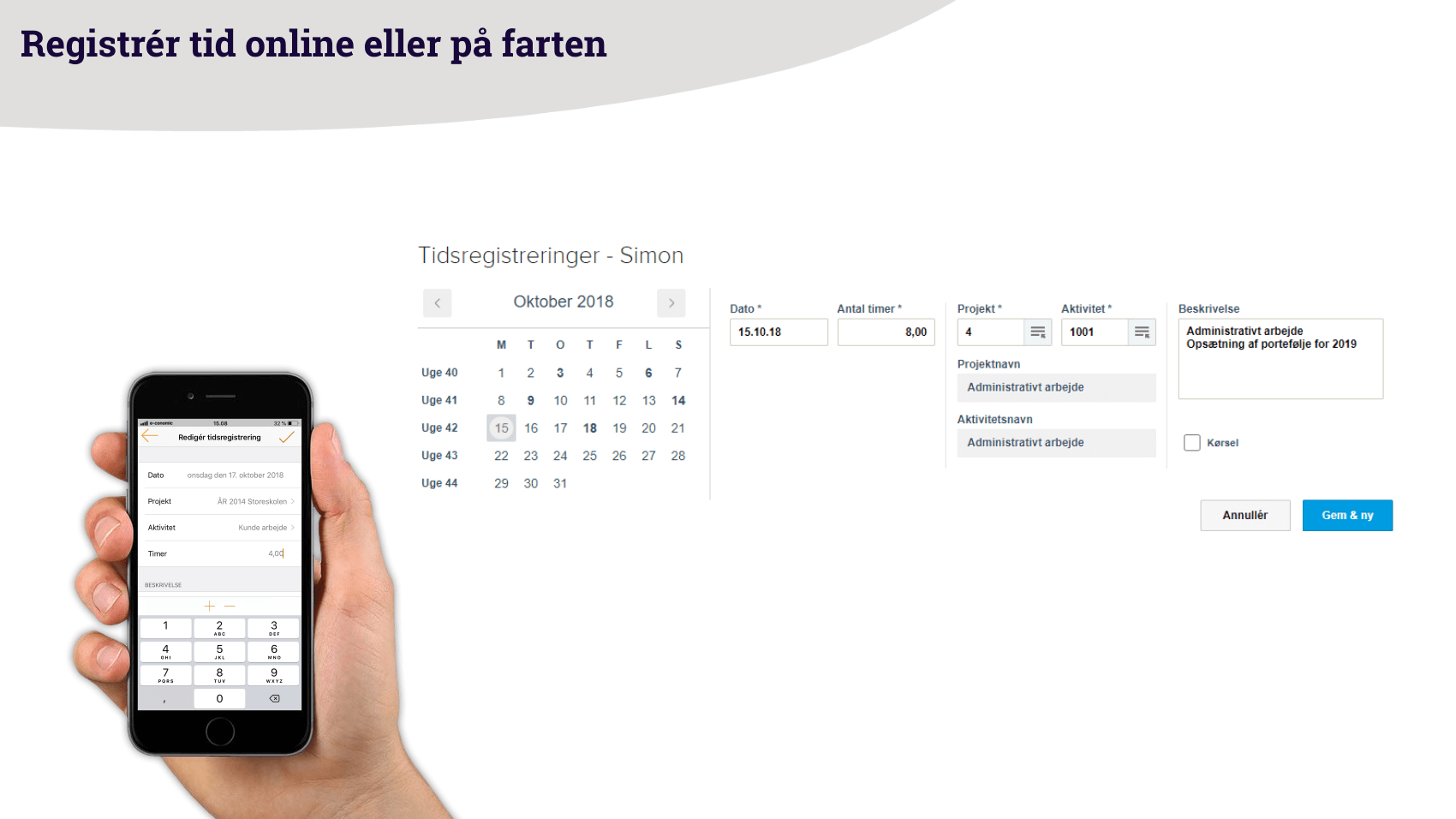 App screenshot: Projektstyring