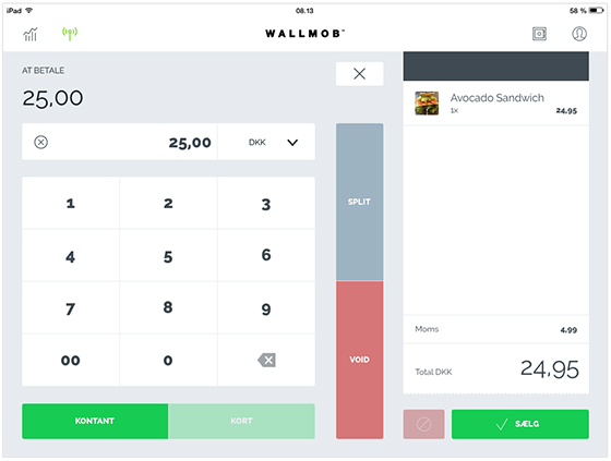 App screenshot: Wallmob POS