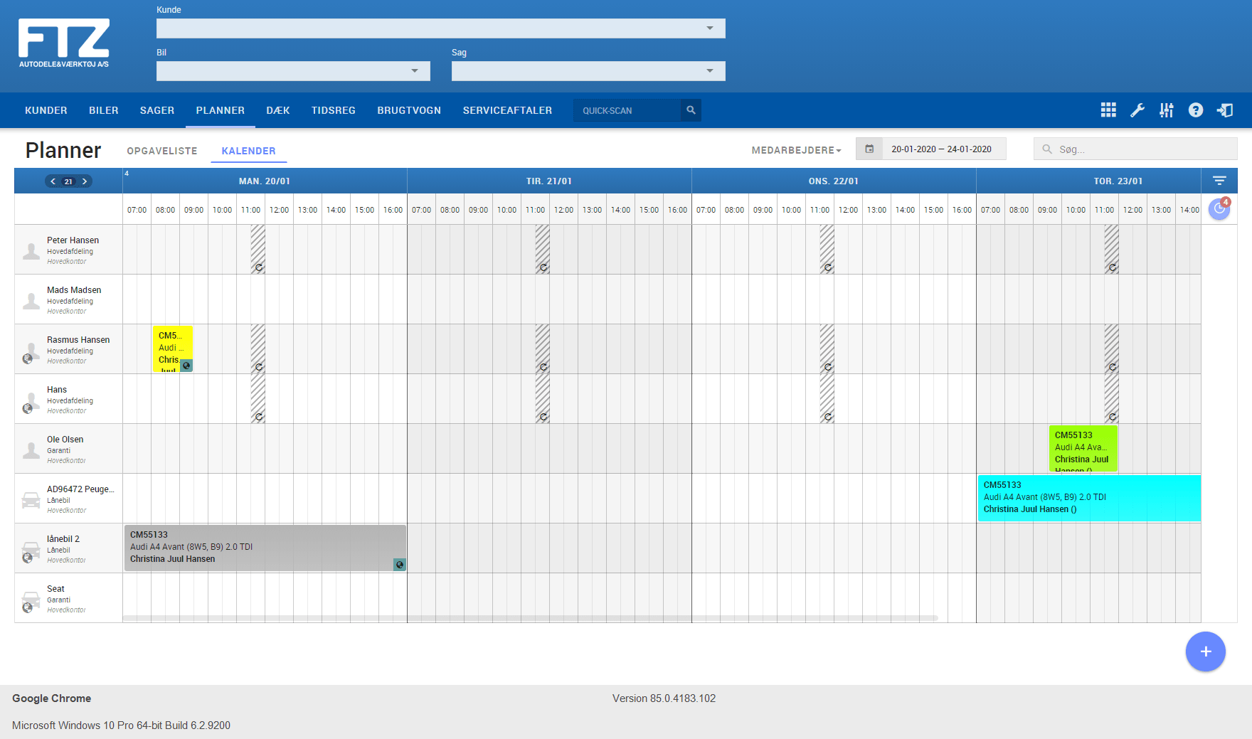 App screenshot: FTZ+ kundestyring
