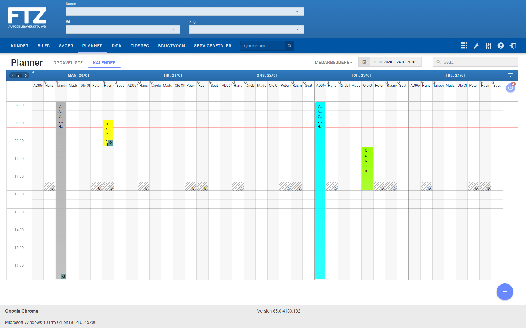 App screenshot: FTZ+ kundestyring