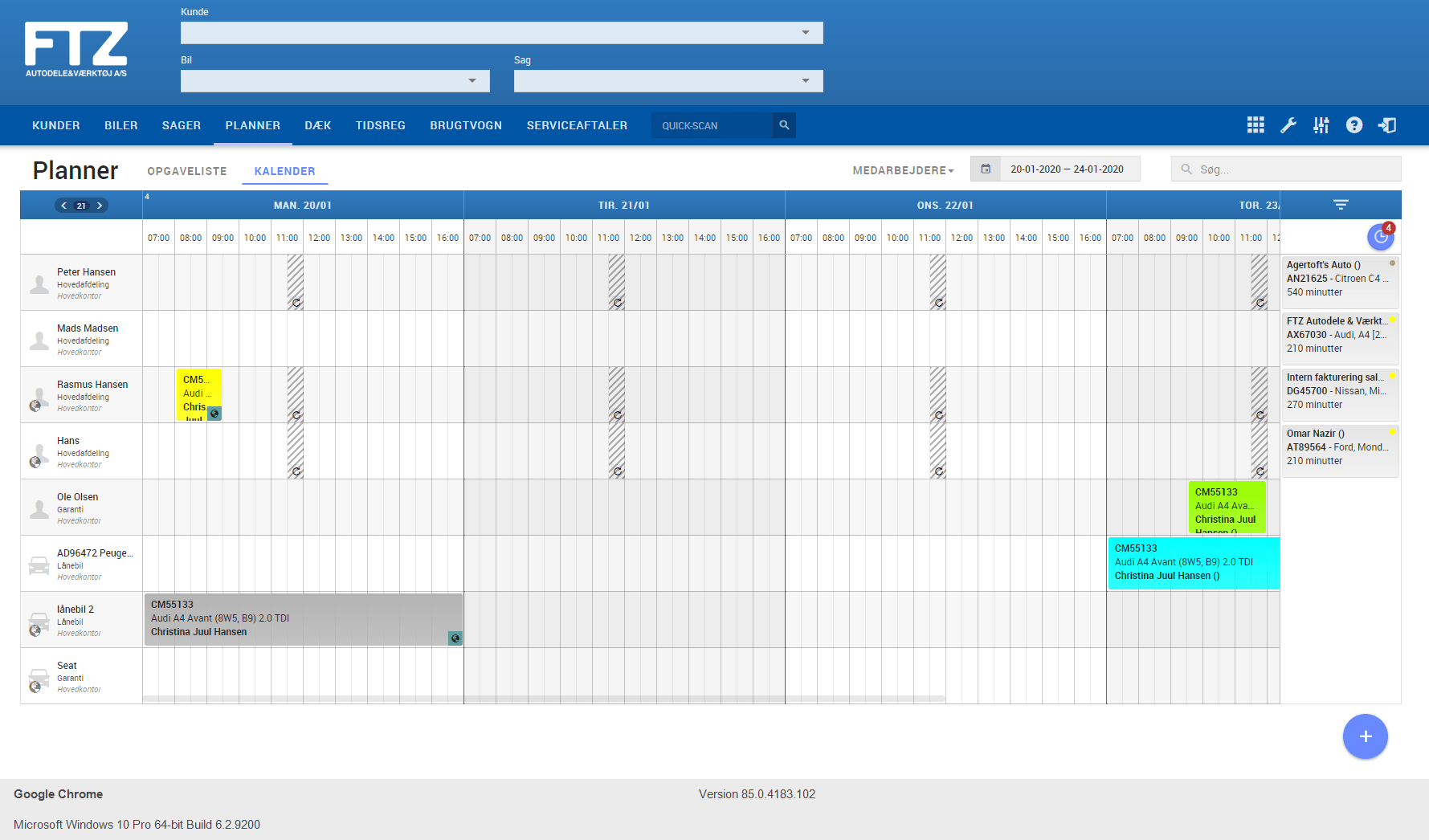 App screenshot: FTZ+ kundestyring