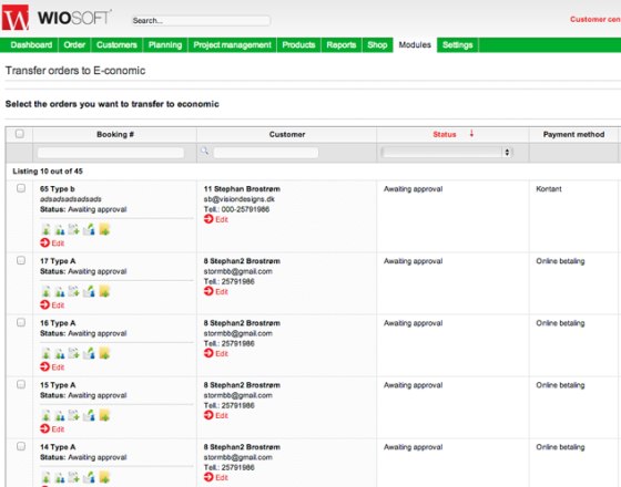 App screenshot: WIOsoft udlejningsprogram