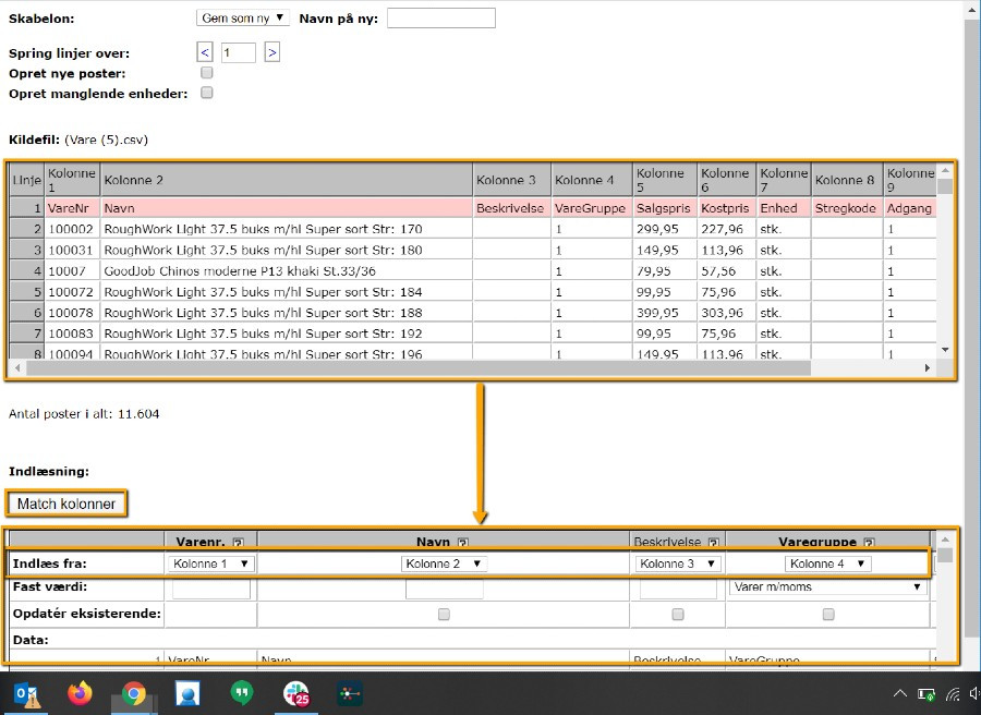Viser knappen 'Importér varer' i varekartoteket – bruges til at importere varer fra en fil.