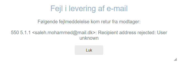 Viser en fejlmeddelelse i arkivet for sendte dokumenter – bruges til at læse den tekniske fejlbesked, når en e-mail ikke kan leveres.