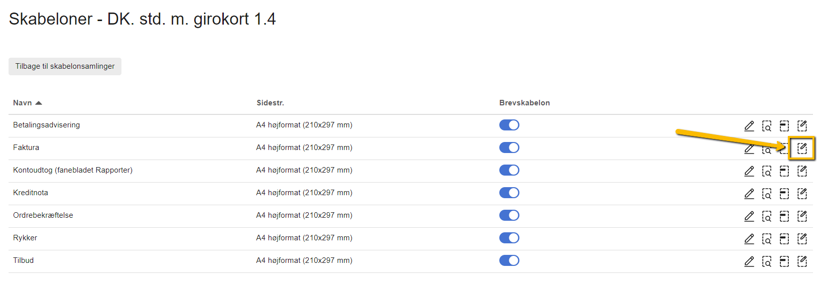 Viser layout-ikonet i listen over skabeloner – bruges til at redigere fakturaskabelonens layout.