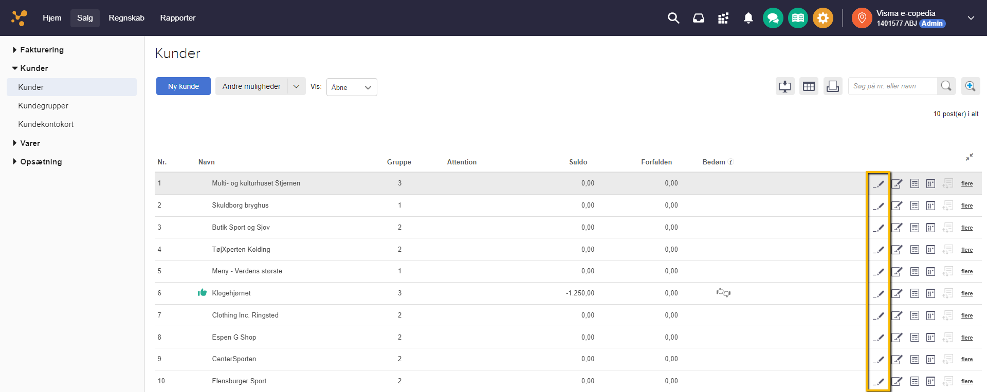Viser redigér-ikonet i kundelisten – bruges til at redigere en kundes oplysninger.