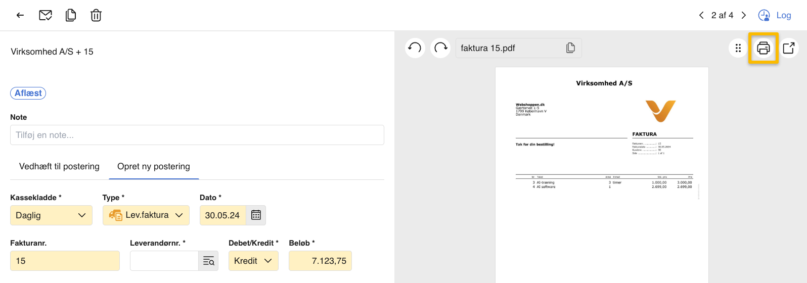 Viser "Udskriv bilag"-ikonet i bilagsvisningen – bruges til at udskrive det viste bilag.