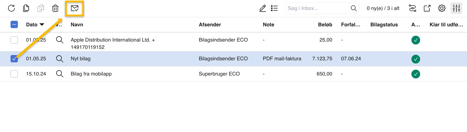 Viser ikonet 'Send bilag til godkendelse' i Inbox – bruges til at sende et valgt bilag til godkendelse.