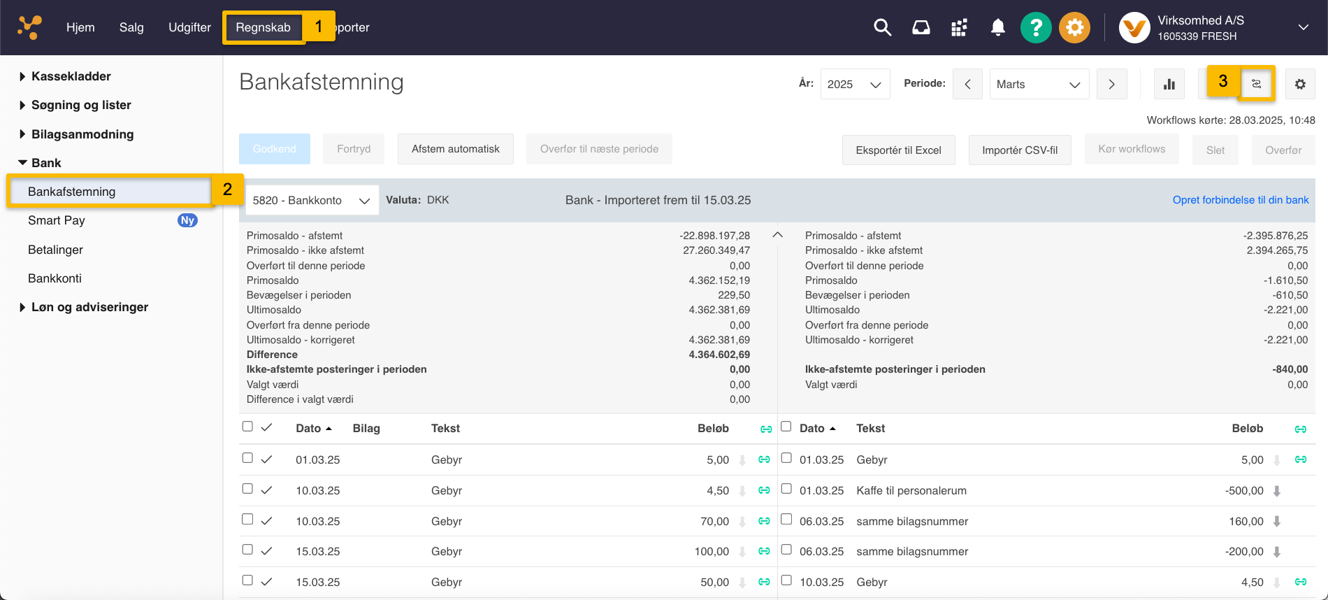 Viser knappen "Bank Workflows" i bankafstemningen – bruges til at gå til oprettelsen af et nyt Bank Workflow.