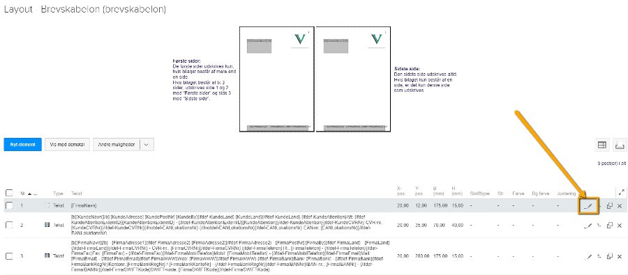 Viser blyant-ikonet i layout for brevskabeloner – bruges til at redigere et valgt element i skabelonen.