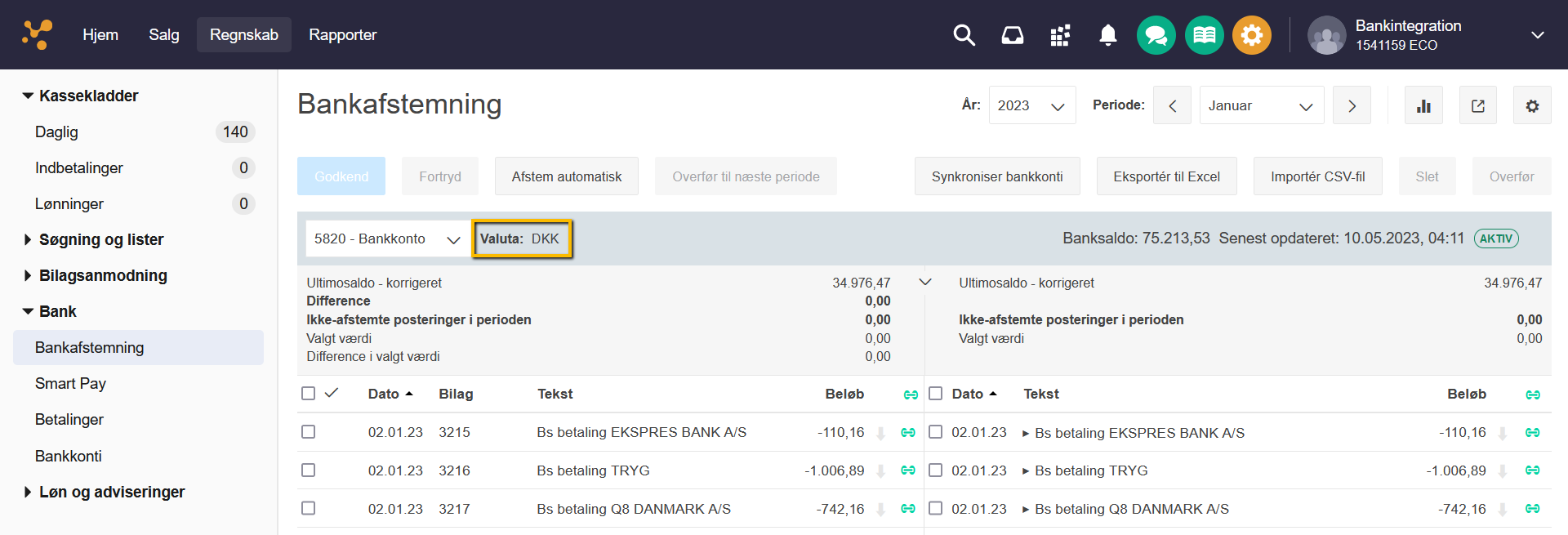 Viser en bankkontos valuta i Bankafstemning – bruges til at se, hvilken valuta kontoen er oprettet i.