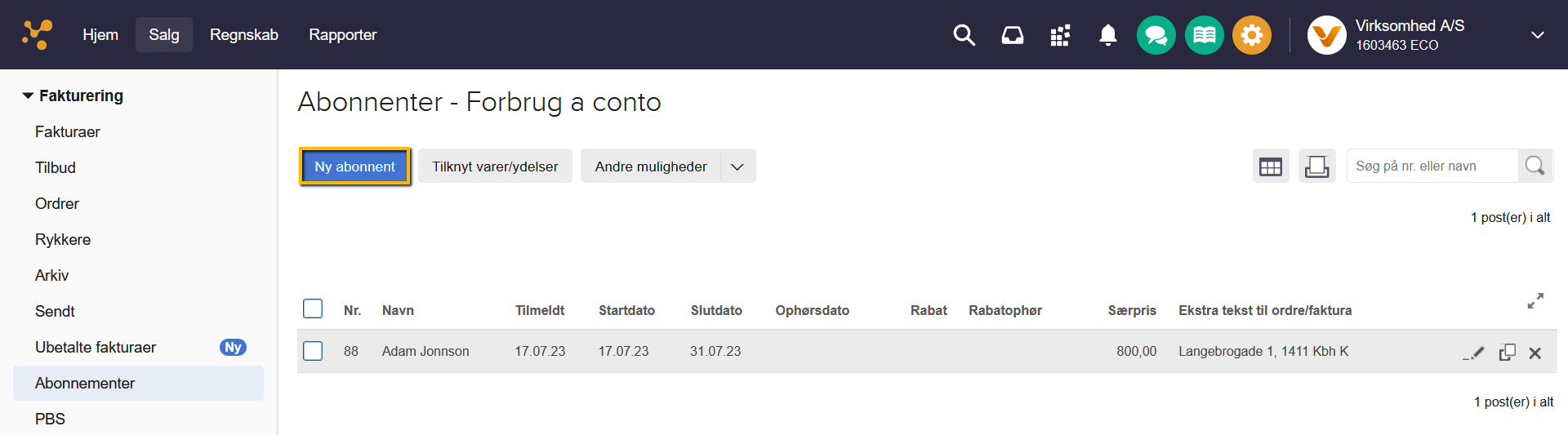 Viser knappen 'Ny abonnent' i abonnentoversigten – bruges til at oprette en kunde på et specifikt abonnement.