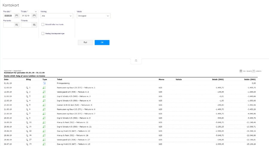 Viser forstørrelsesglas-ikonet på en postering i kontokortet – bruges til at få vist det tilknyttede bilag eller faktura.