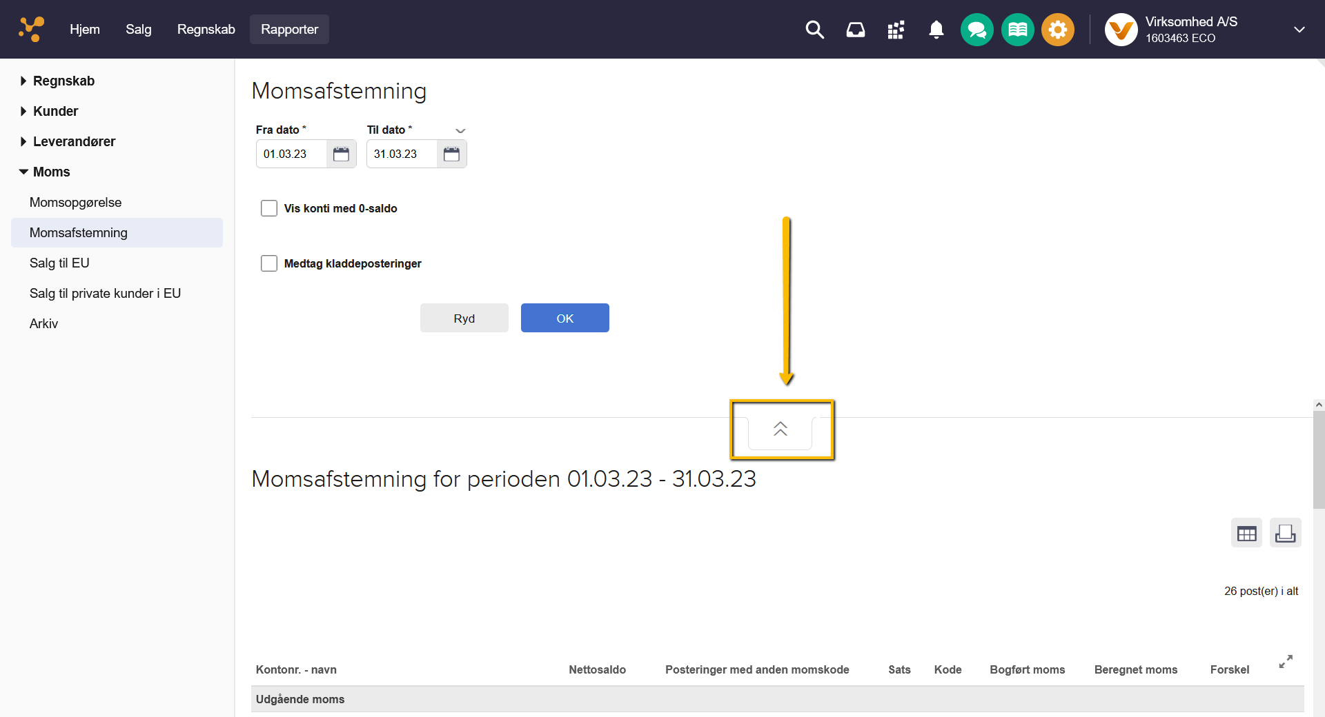 Viser 'Vis/skjul'-knappen i momsafstemning – bruges til at vise eller skjule søgeområdet.