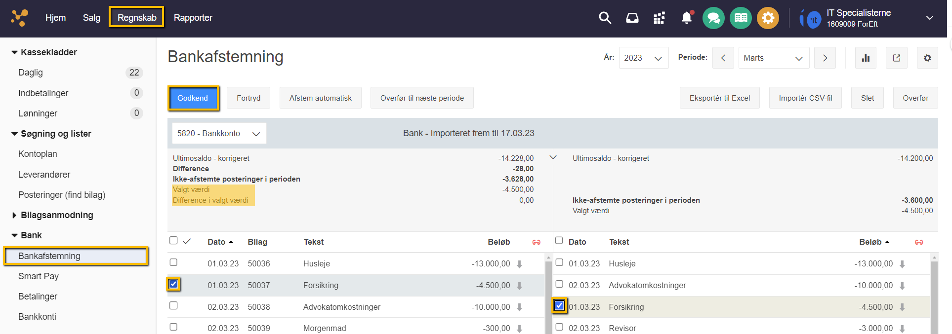 Viser knappen 'Godkend' i Bankafstemning – bruges til at afstemme de markerede posteringer.