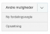 Viser dropdown-menuen 'Andre muligheder' i Afdelinger – bruges til at oprette en ny fordelingsnøgle eller tilgå opsætningen.