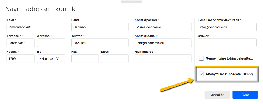 Viser fluebenet i "Anonymisér kundedata (GDPR)" i virksomhedsindstillinger – bruges til at aktivere funktionen til at anonymisere kundedata.