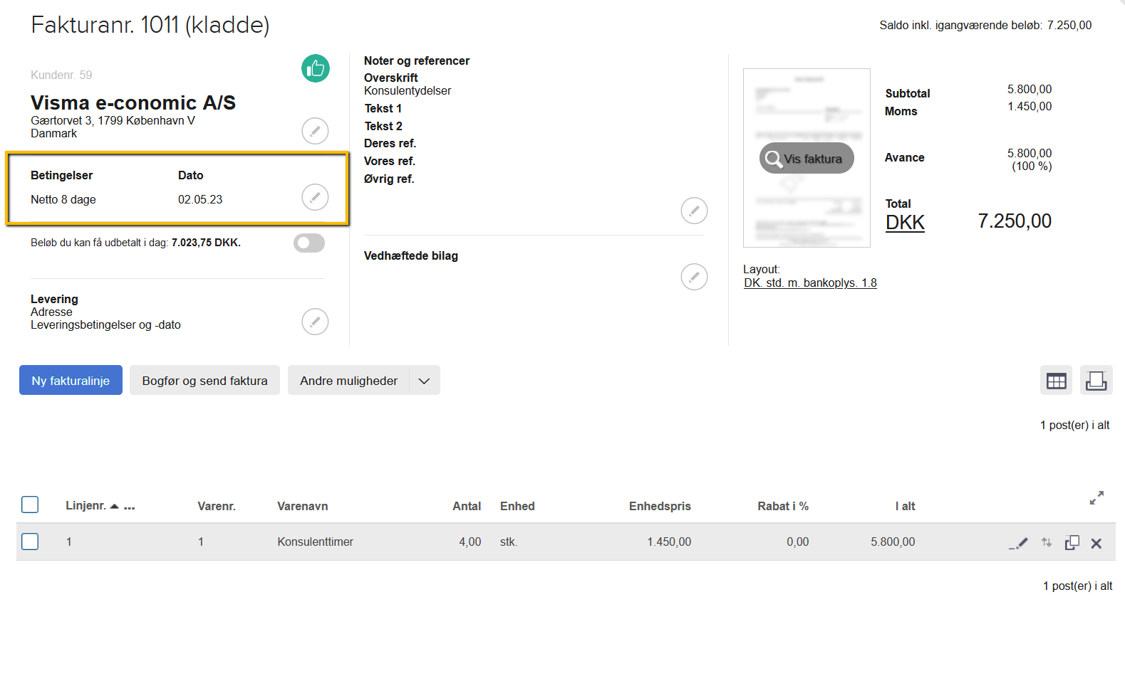 Viser redigeringsikonet i datofeltet på en fakturakladde – bruges til at redigere fakturadatoen.
