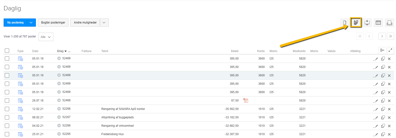 Viser Bilagsmatch-ikonet i kassekladden – bruges til at finde match mellem bilag og posteringer.
