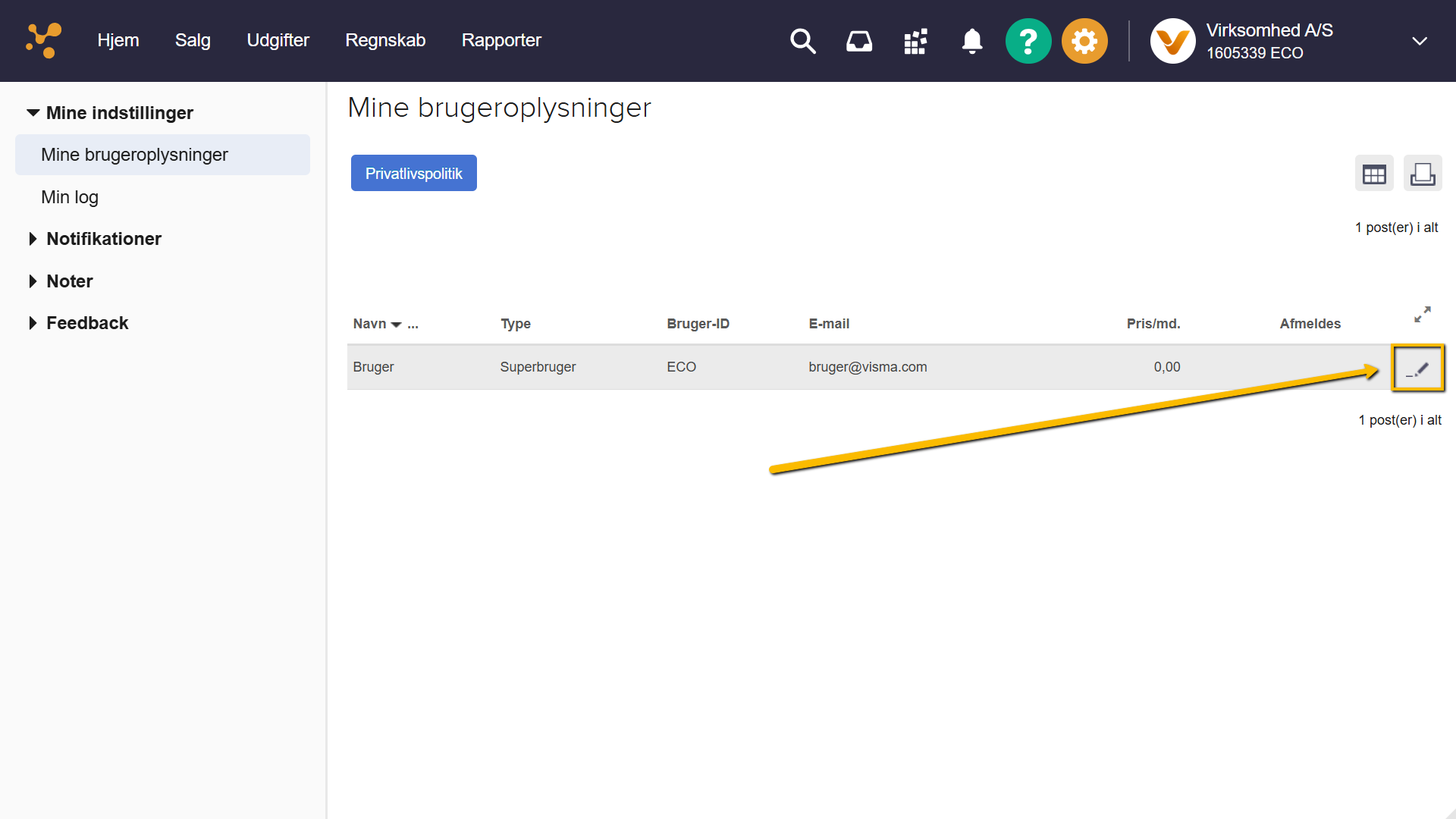 Viser rediger-ikonet i Mine brugeroplysninger – bruges til at redigere sine brugeroplysninger