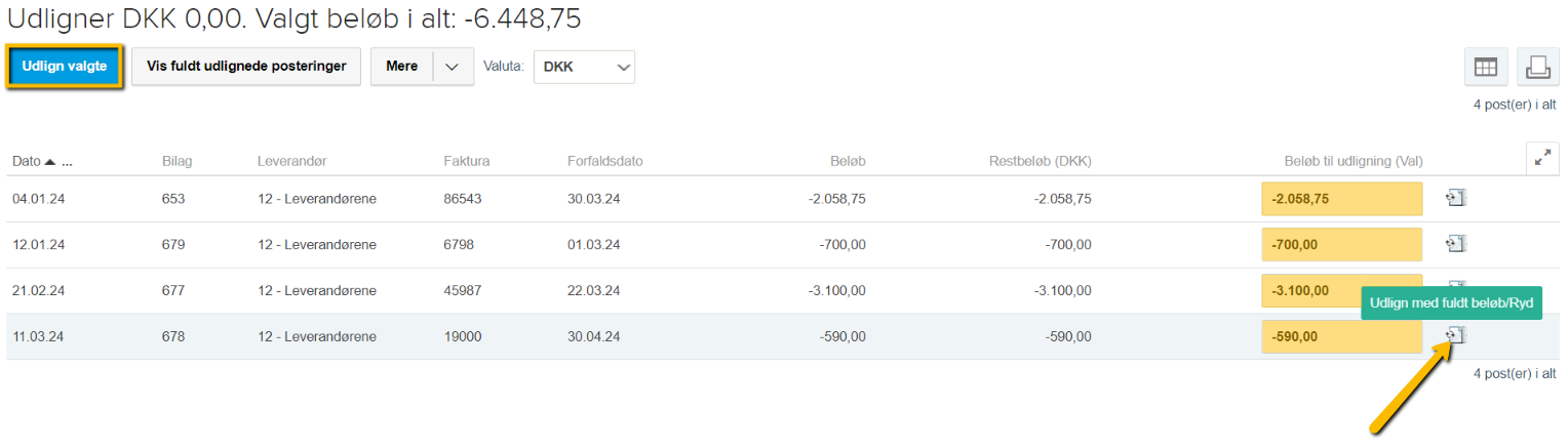 Viser knappen 'Ny postering' i kassekladden – bruges til at oprette en betalingspostering til udligning af fakturaer.