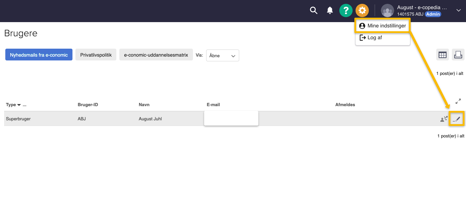Viser redigeringsikonet i brugeroversigten – bruges til at ændre en brugers oplysninger og adgange.