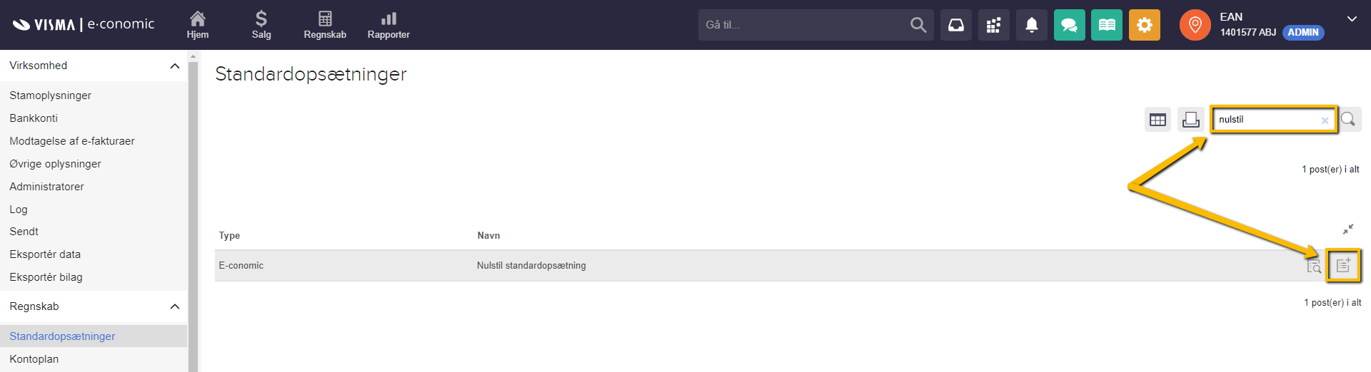 Viser Anvend-ikonet for 'Nulstil standardopsætning' i Standardopsætninger – bruges til at nulstille den nuværende standardopsætning.