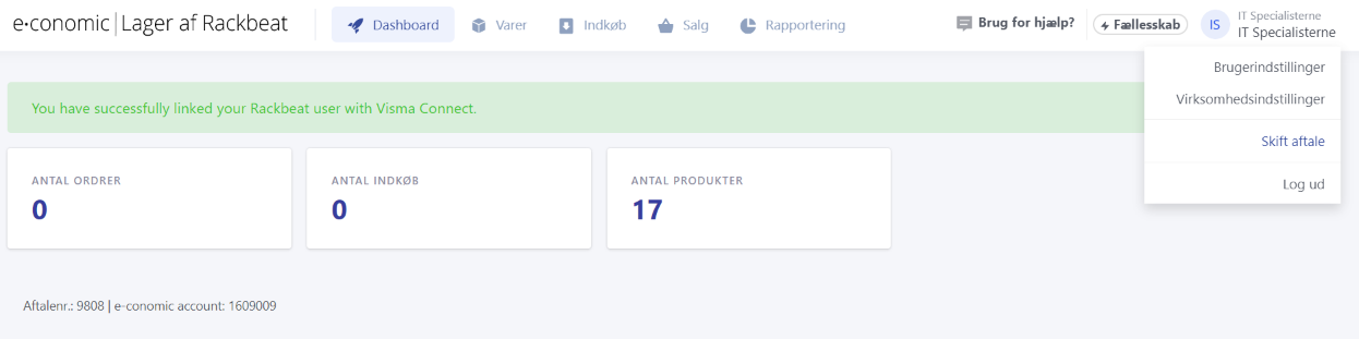 Viser dashboardet i Lager af Rackbeat – bruges til at give et hurtigt overblik over lagerets nøgletal.