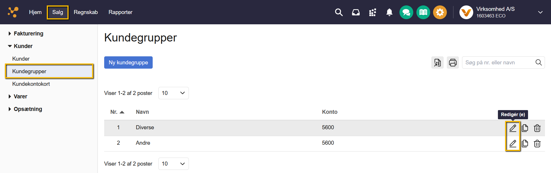 Viser blyantikonet "Rediger" i oversigten over kundegrupper – bruges til at redigere en eksisterende kundegruppe.