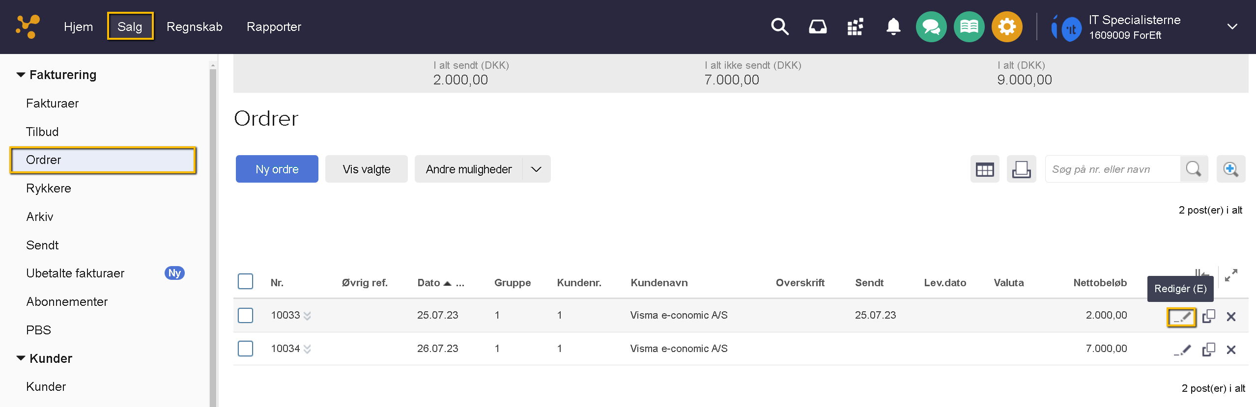 Viser Rediger-ikonet i ordreoversigten – bruges til at redigere en ordre.