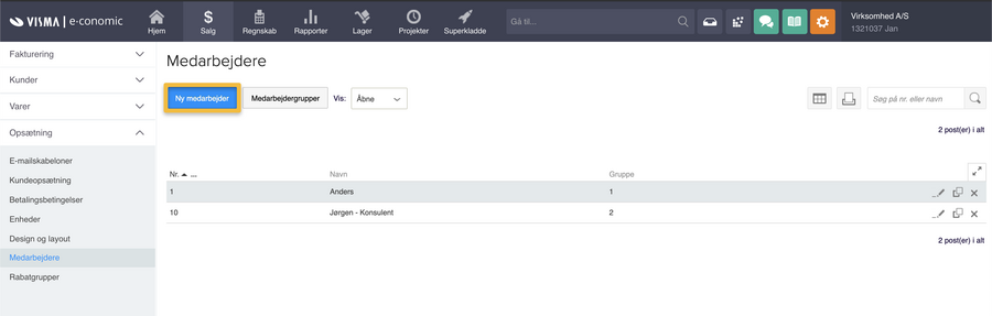 Viser 'Ny medarbejder'-knappen i medarbejderoversigten – bruges til at oprette en ny medarbejder