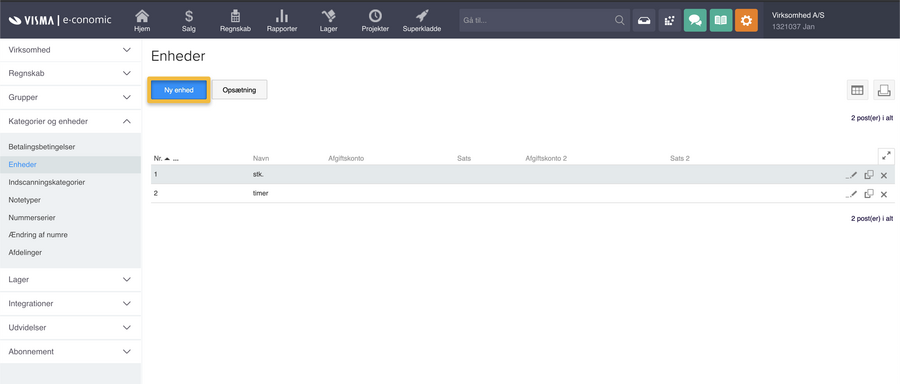 Viser knappen 'Ny enhed' i enhedsoversigten – bruges til at oprette en ny enhed.