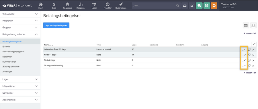 Viser redigeringsikonet i listen over betalingsbetingelser – bruges til at påbegynde spærringen af en betalingsbetingelse.