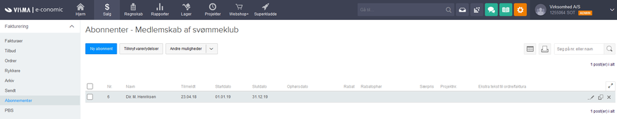Viser listen over abonnenter for et specifikt abonnement i abonnementsmodulet – bruges til at finde og administrere de kunder, der er tilknyttet abonnementet.