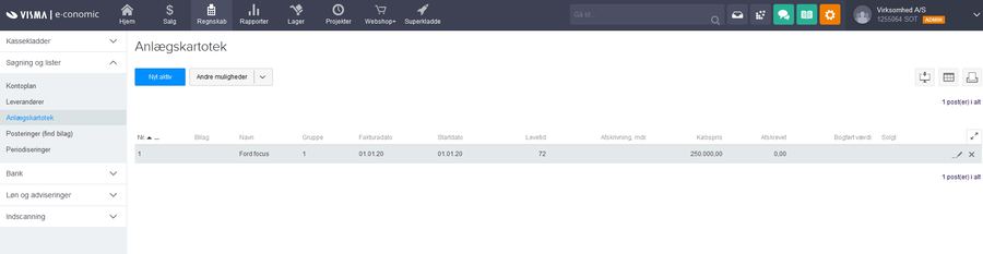 Viser oversigten over anlægsaktiver i Anlægskartoteket – bruges til at få et overblik over og administrere virksomhedens anlægsaktiver.