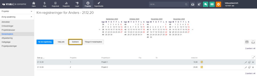 Viser knappen 'Godkend' i km-registreringer – bruges til at godkende de markerede km-registreringer.