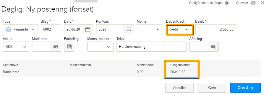 Viser en afstemt postering i kassekladden – bruges til at bekræfte at bilaget stemmer, før det bogføres.