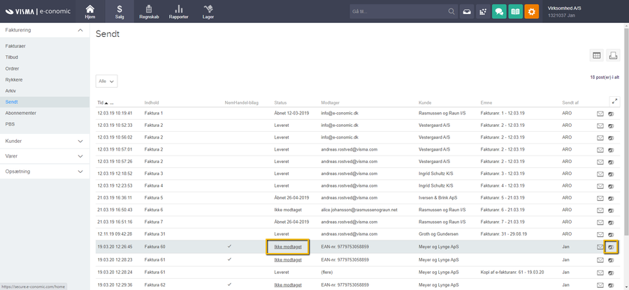 Viser modtagere-ikonet i Sendt-listen – bruges til at finde fejlmeddelelsen for en faktura.