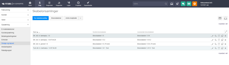 Viser oversigten over skabelonsamlinger i Design og layout – bruges til at administrere sine skabelonsamlinger