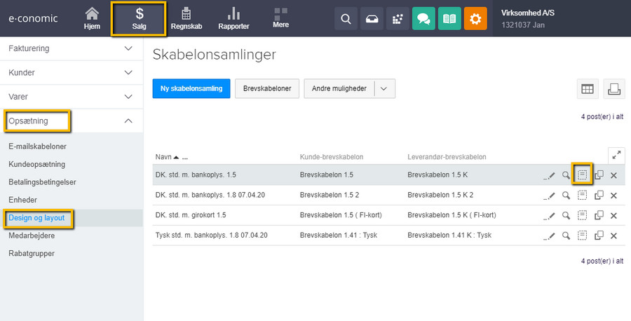 Viser ikonet 'Skabeloner' for en skabelonsamling i 'Design og layout' – bruges til at åbne listen med skabeloner for at kunne redigere et layout.